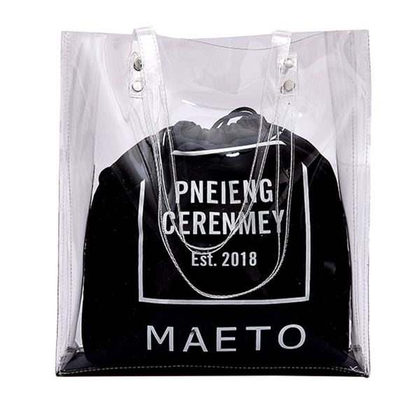 

2019 women girl fashion pvc transparent shoulder bag bundle pocket handbag beach bag for wearing travel#t2
