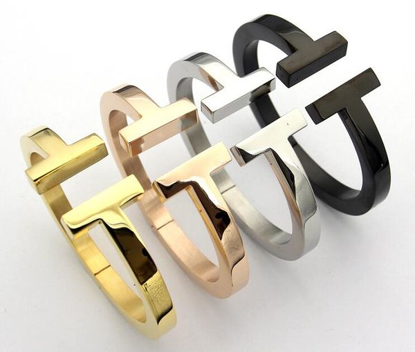 

european and american explosion style double t thick bangle 18k gold t letter thick bangle black titanium steel men and women bangle, Golden;silver