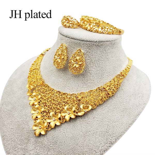 

jhplated dubai fashion gold color jewelry set african wedding gifts for saudi arab women necklace bracelet earrings ring set