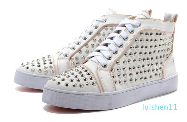 

2018 new mens anddesigner famous red bottom designer s leather white spiked toe flats l11, Black