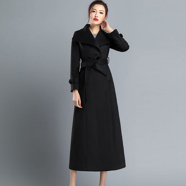 

women winter 2019 coats autumn and winter new classic black lace large size wool coat slim thin thick long hair coat female