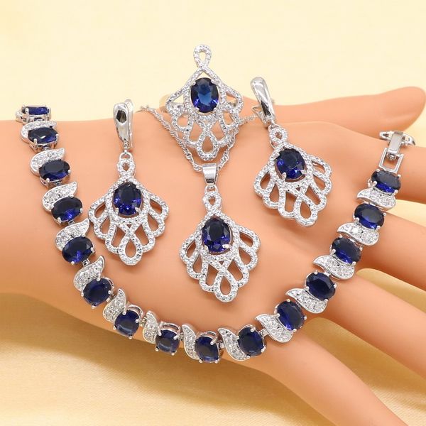 

xutaayi 925 silver jewelry set for women white cubic zirconia blue earring necklace ring bracelet