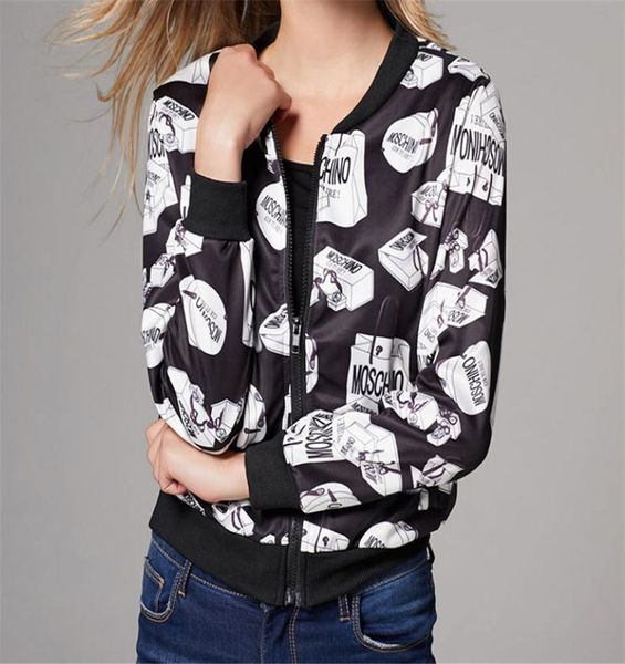 

european station women's printing leisure fashion long sleeve slim short jacket coats with black thin printing temperament beaut, Black;brown