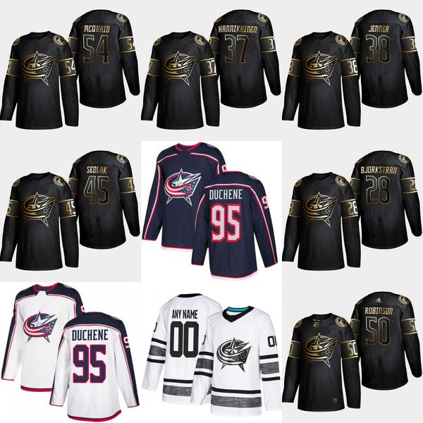 

2019 Gold Black Columbus Blue 50 Eric Robinson Markus Hannikainen Adam McQuaid Jackets Lukas Sedlak Boone Jenner Oliver Bjorkstrand Jersey