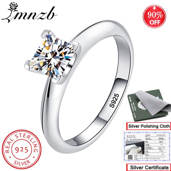 

lmnzb with certificate 925 silver rings for women luxury square zircon bridal wedding engagement rings fine jewelry gift lr257, Golden;silver