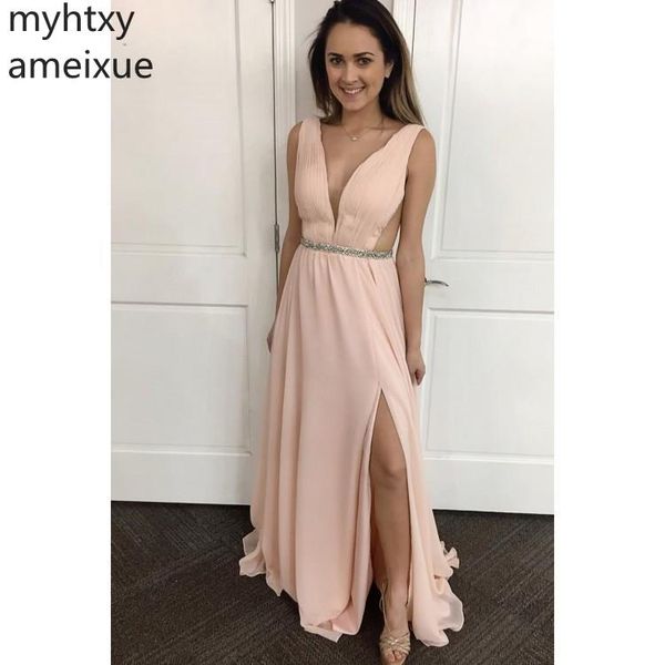 

новые дешевые 2019 v шеи выпускного вечера длинный chffion сексуальные спинки женщины синие и розовые вечерние платья плюс размер на заказ н, White;black