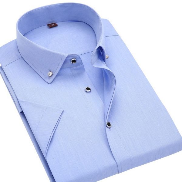 

2020 summer mens luxury diamond button solid dress shirt short sleeve regular-fit social wedding shirts, White;black