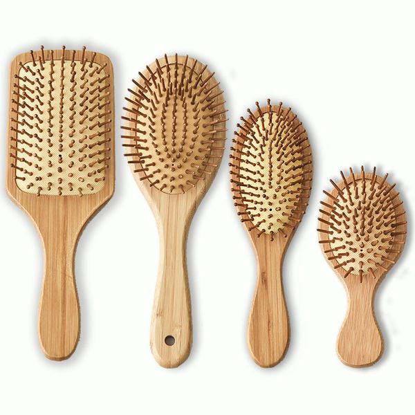 Escova de cabelo de bambu pente de madeira almofada de ar anti-estática massagem carbonizada pente de massagem anti-cabelo de perda de saúde