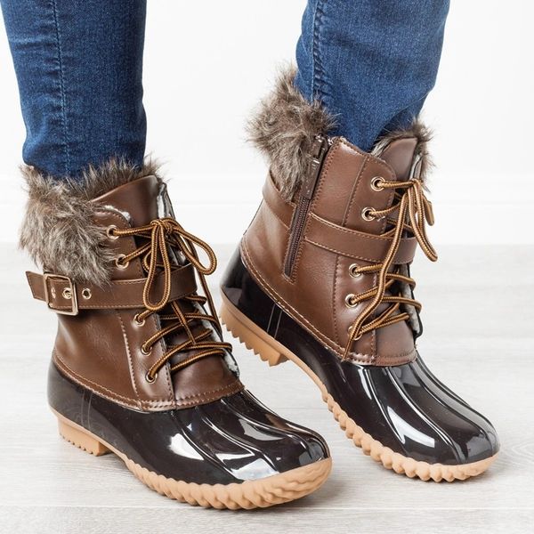 

oeak plush leather womens boots autumn winter chunky ladies shoes woman zipper lace-up boots for women botas mujer 2019, Black