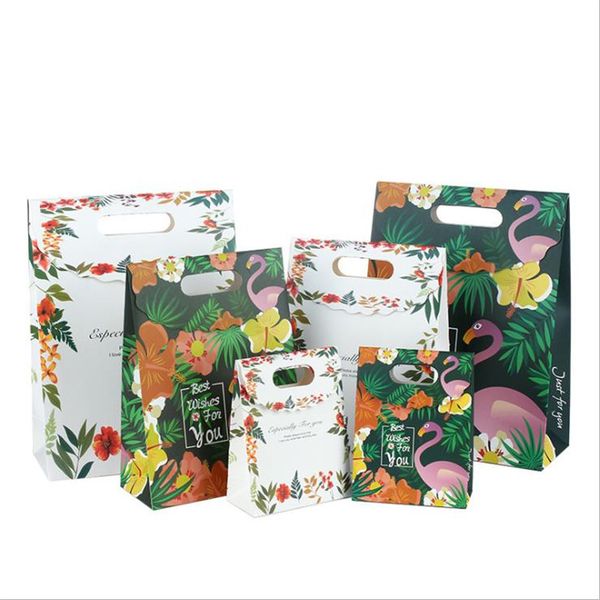 

10 шт. толстые качества фламинго рождество бумажная коробка подарочная сумка листья портативный подарочная упаковка мешок день рождения поль