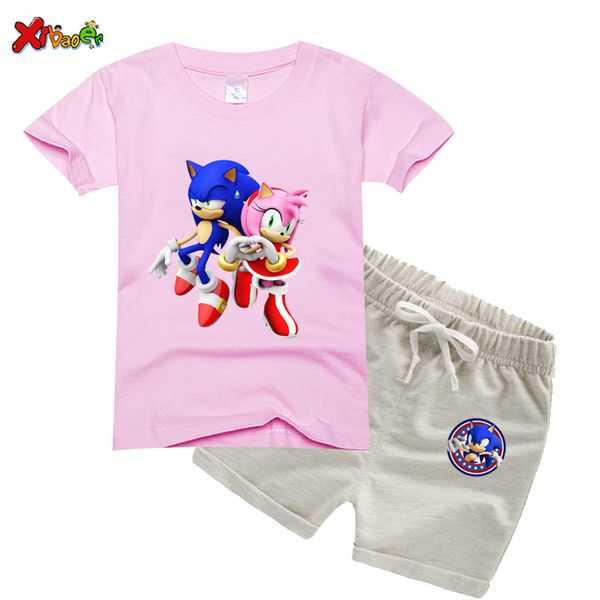 

kids clothes set girls 2020 summer sonic the hedgehog t-shirt+short pants boys girls cotton clothing sets cartoon clothes 2 pcs, White