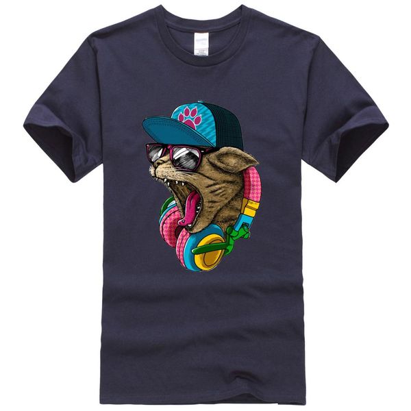 

2019 new arrival men's t-shirts fashion crazy dj cat t-shirt men short sleeve shirt hipster tee brand clothing rock harajuku, White;black