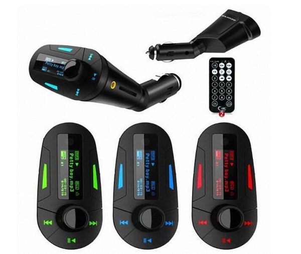 Kit Car MP3 Player sem fio FM transmissor modulador LCD sem fios USB com azul Remoto / vermelho / verde Luz Bluetooth Car Kit com caixa de varejo