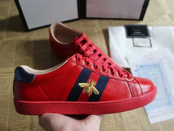 

2019 Bee Designer Shoes Best Quality Red Stripe ace Embroidered Men Women Genuine Leather Sneakers snake tiger fashion luxury Casual Shoes