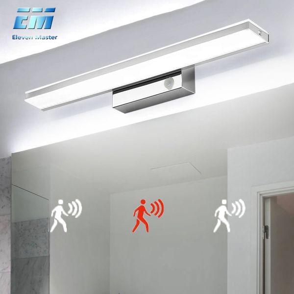 

led mirror light stainless steel pir motion sensor waterproof modern cosmetic acrylic wall lamp for bathroom light zjq0005