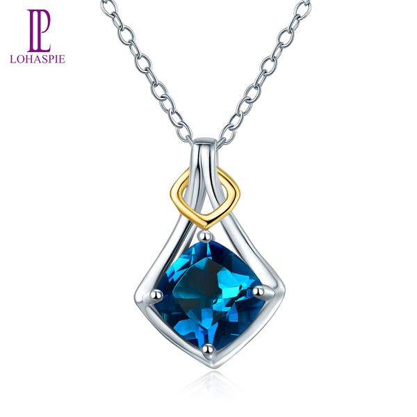 

real natural gemstone dark london blue z solid 925 sterling silver necklace pendant with 18 inches chain yellow gold plated new jewelry, Black