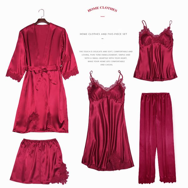 

fashion pajamas set women pajamas sleepwear for women sleeveless strap nightwear pant long robe, Black;red