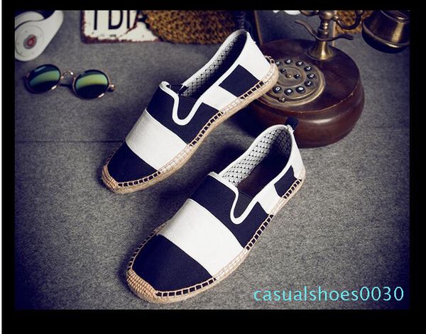 

2018 fashion flat heels men linen male espadrille fisherman shoes men flats plimsolls striped canvas casual shoes la-31 c30, Black
