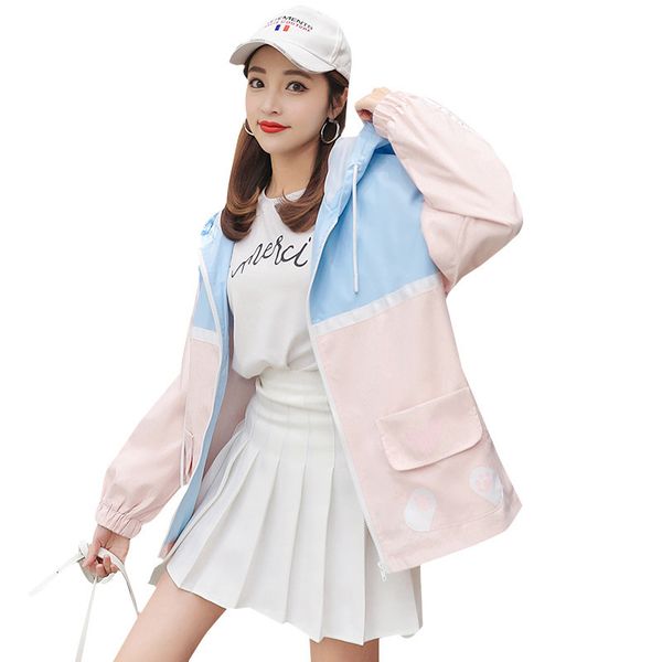 

chaquetas mujer 2019 loose women windbreaker jacket female patchwork hooded woman jacket autumn coat women, Black;brown