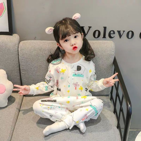 

детская цельная пижама весна и осень детский спальный мешок сплит нога удар доказательство детские хлопок тонкий детская домашняя одежда, Blue;red