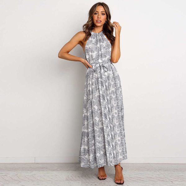 

new arrival womens dresses fashion summer sleeveless printed dresses women long skrits 4 colors ph-yf20422, Black;gray