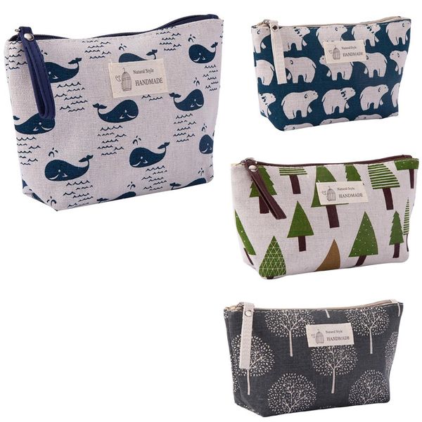 

60pcs cosmetic bags whale sea bear graid printed canvas multifunctional makeup bag zipper toilertry organize storage pouch
