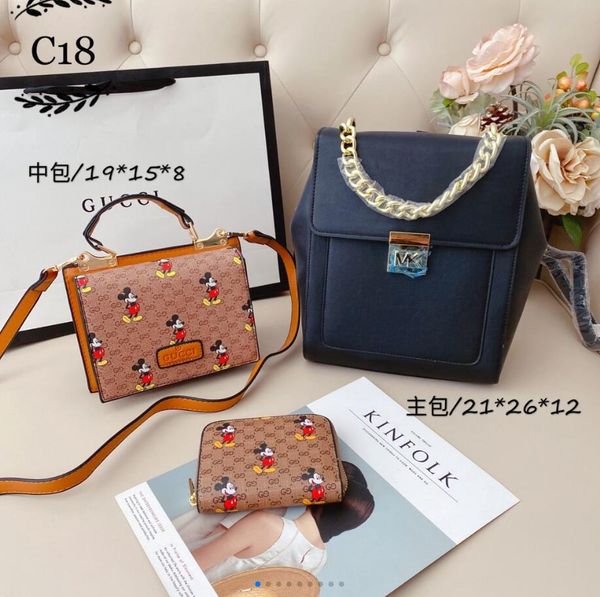 

fashion cartoon image printed three-piece messenger bag ladies exquisite wild messenger bag female models three-piece shoulder bag wallet