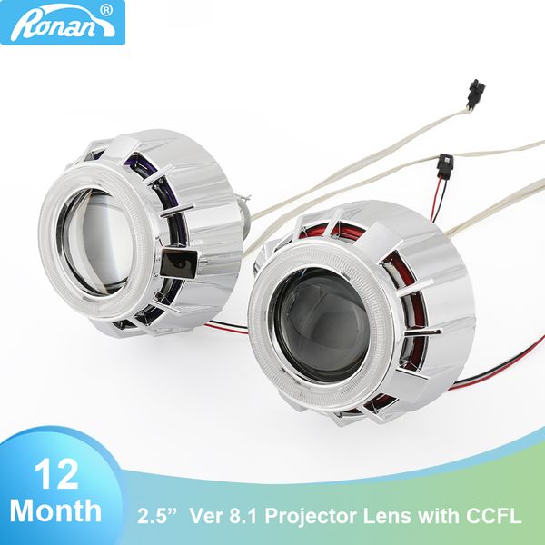 

ronan mini 2.5 double ccfl angel eyes bi-xenon projector car headlights lens white red blue h1 h4 h7 retrofit car styling