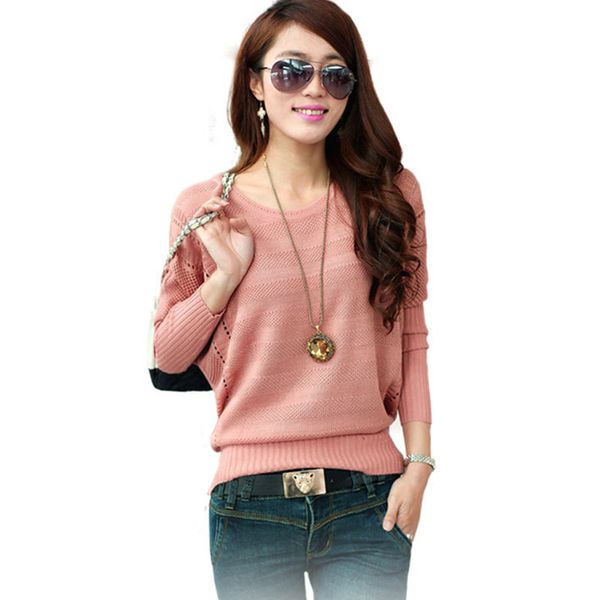 

spring autumn knitted sweaters women pullover new costume loose casual hollow bat sleeves solid female sweater jumper 226, White;black