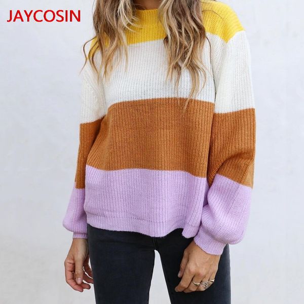 

jaycosin sweater 2019 women vest o-neck stripe knot sweater camisole knitwear patchwork l300807, White;black