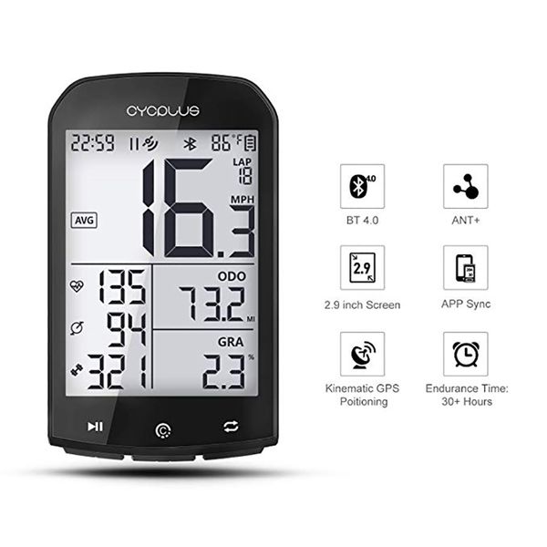 

cycplus ant+ gps bike speedometer computer bicycle bluetooth wireless satch odometer cycling 2.9" lcd display with app