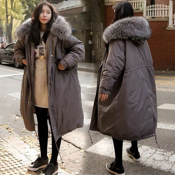 

winter students long loose down jacket cotton-padded clothes women's exta-long cotton-padded clothes and ankle 2018 new style ov, Blue;black