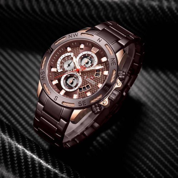 

naviforce brand watch men топ черный стальной лентой кварцевые часы мужские хронограф многофункциональные наручные часы relogio мужчина для, Slivery;brown