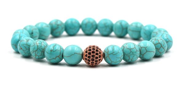 

10mm dh2 elastic adjusted nature turquoise bead micro pave cz zircon cubic zirconia ball bracelet, Black