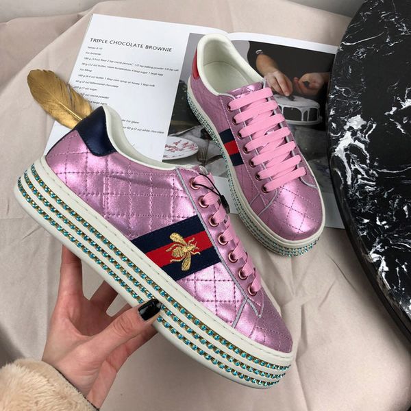 

Top Quality bee designer cowhide leather shoes for women flats fashion sneaker Women Luxury Brand casual shoes size woman 35-41 With box