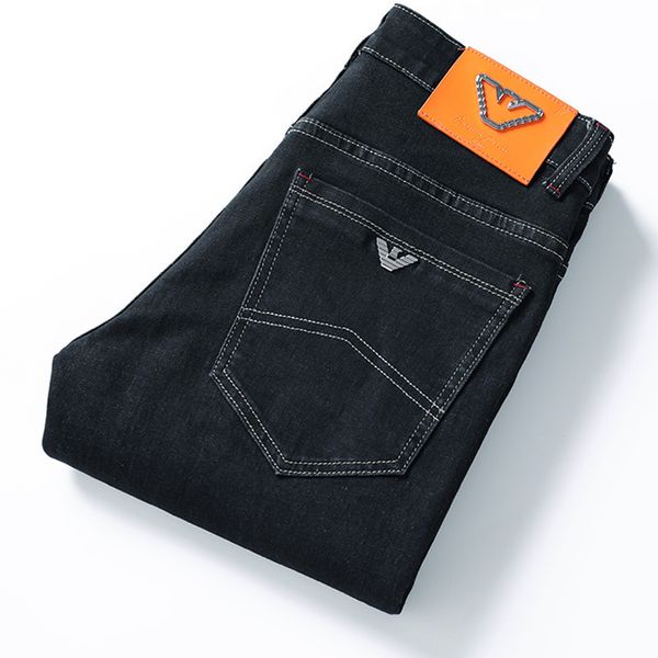 

mens designer international luxury casual jeans pure black youth slim straight stretch leggings, Blue