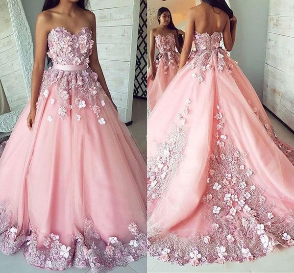 

arabic pink quinceanera dresses 2020 sweetheart neck sweep train 3d flowers appliques prom party gowns for sweet 16 vestidos de quinceañera, Blue;red