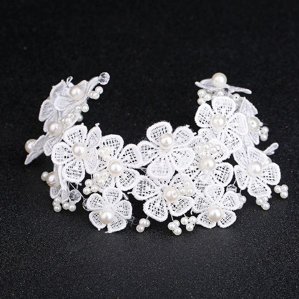 

korean manual lace red white marry flower manual pearl short hair bride headwear wedding dress hair, Silver