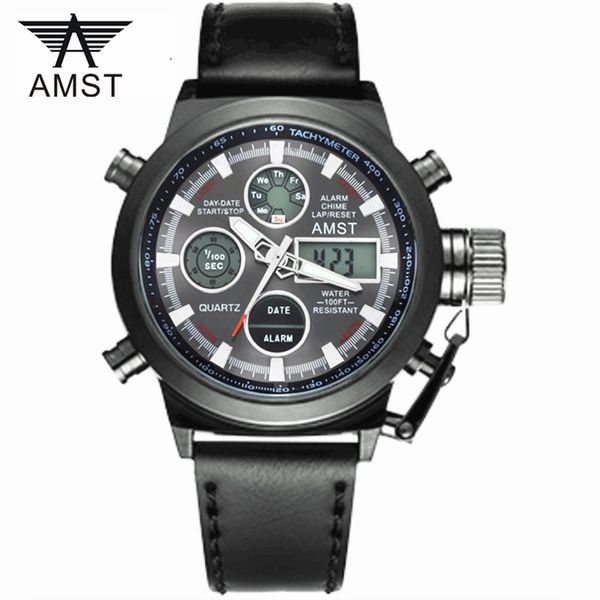 

male fashion sport military wristwatches 2018 new amst watches men luxury brand 5atm 50m dive led digital analog quartz watches ly191213, Slivery;brown