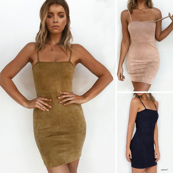 

женская дизайнерская мода dresssummer замша слинг сексуальное платье 3 цвета 4 ярда, Black;gray