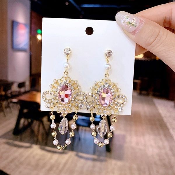 

mengjiqiao 2019 new baroque style vintage crystal tassel dangle earrings for women elegantl pearl rhinestone earings jewelry, Silver