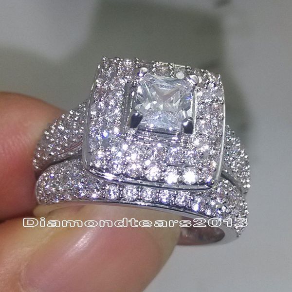 

ювелирные изделия 134pcs камни размер 6-10 роскошный 14к белое золото заполненное белый топаз cz алмаз обручальное кольцо комплект для женщи, Silver