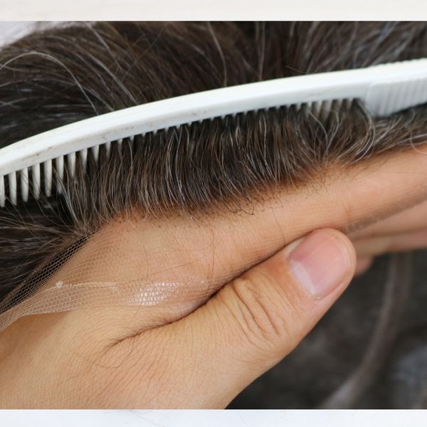 

toupee for men hairpiece replacement system 100% real natural remy human hair wavy 6" mono+swiss lace+pu base men's wig, Black