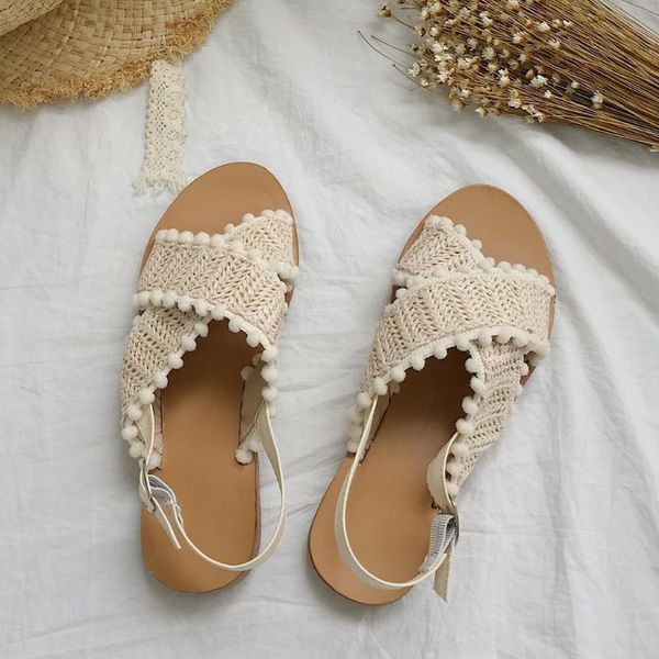 

summer sandals women buckle strap flat sandals bohemia beach shoes breathable open toe weave shoes sandalias mujer, Black