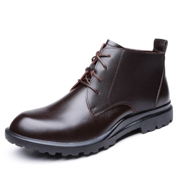 

men fashion big size genuine leather boots high spring autumn shoes lace-up ankle boot zapatos de hombre botas masculinas, Black