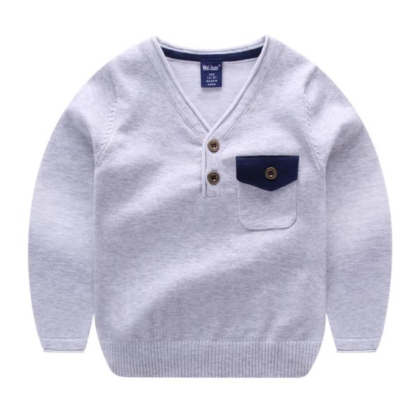 

wei juan brand new boys spring autumn v-neck full cotton pullover pocket botton solid thin cute knitted casual quality sweaters, Blue
