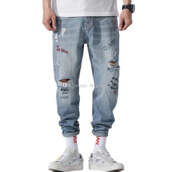 

mens designer jeans fashion distressed zipper ripped jeans 19ss mens designer skinny biker pants blue hip hop denim pants 28-40