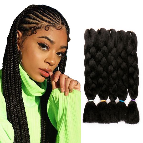 Synthetic tranças Kanekalon Natureza Preto tranças Crochet Tranças torção extensões do cabelo 5 Pieces / Lote 24