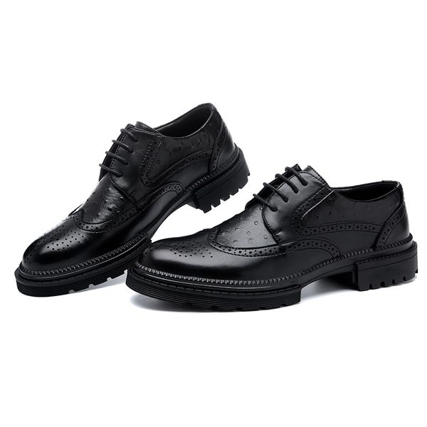 

retro brogues men carved pattern european casual shoes lace up business round toe footwear wedding party men classic shoes 6, Black