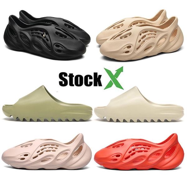 

2020 kanye west luxury designer slippers with stock x foam runner desert sand triple black bone white resin slides sandal mens slipper